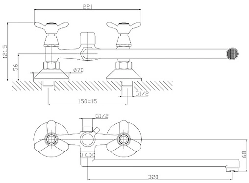 Смеситель для ванны с длинным изливом Rossinka хром Q02-80