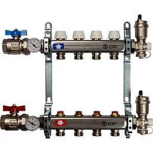 Группа коллекторная без расходомеров 4 отвода 1&quot;в/в x ¾&quot;ек Stout SMS 0912 000004, 1