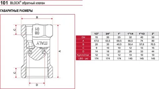 Клапан обратный пружинный ½&quot;в x ½&quot;в Itap Block 1010012