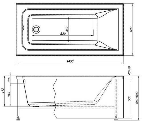 Ванна акриловая Aquanet Bright 145x70 00239593