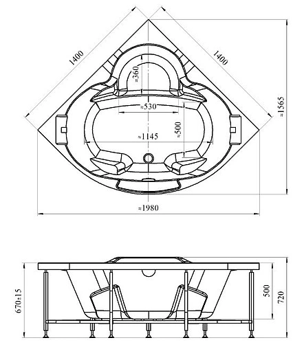 Ванна акриловая Radomir Сорренто 140х140 1-01-0-0-1-038