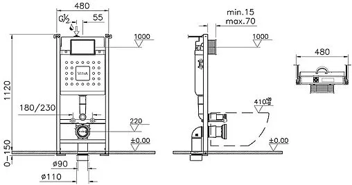 Инсталляция для подвесного унитаза Set 3 в 1 VitrA Core 800-1874 с кнопкой черный матовый