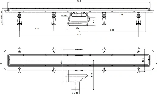 Лоток душевой Set 850мм h=52мм 0.8л/сек Pestan Confluo Premium White Glass Line 850 13000285