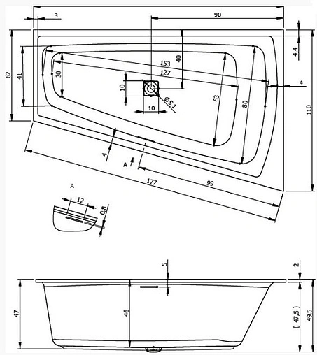 Ванна акриловая Riho STILL SMART ELITTE 170x110 L B102008005