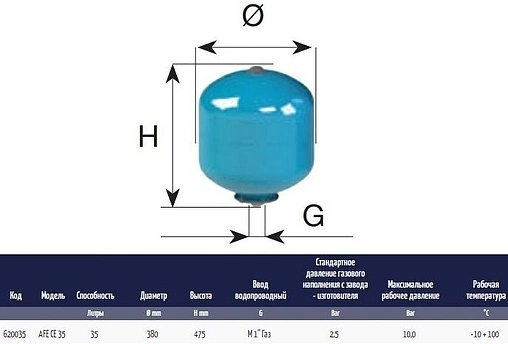 Гидроаккумулятор CIMM AFE CE 35л 10 бар 620035