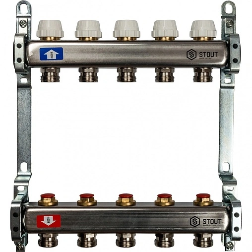Группа коллекторная без расходомеров 5 отводов 1&quot;в/в x ¾&quot;ек Stout SMS 0922 000005
