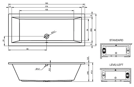 Ванна акриловая Riho LUSSO 190x80 B015001005