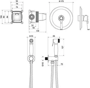 Гигиенический душ со смесителем Aquatek Классик золото AQ1519PG, 2