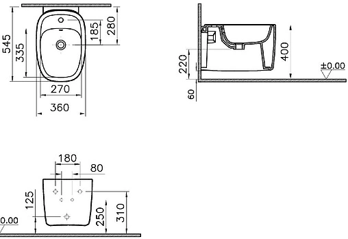 Биде подвесное VitrA Plural черный матовый 7831B483-0288