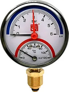 Термоманометр радиальный STI 80мм 6 бар 120°С ½&quot; ТМР80-12-06УП, 1