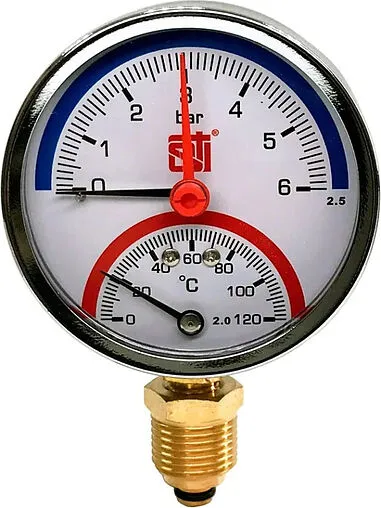 Термоманометр радиальный STI 80мм 6 бар 120°С ½&quot; ТМР80-12-06УП