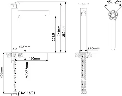 Смеситель для раковины BelBagno Roso хром/красный ROS-LMC-CRM