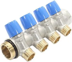 Коллектор регулирующий проходной 4 отвода синий ¾"в/н x ½"н General Fittings 6200E7N1004B4A, 1