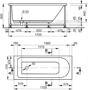 Ванна акриловая Pestan Mira 170х75 13217075 Ванна акриловая Pestan Mira 170х75 13217075, 2