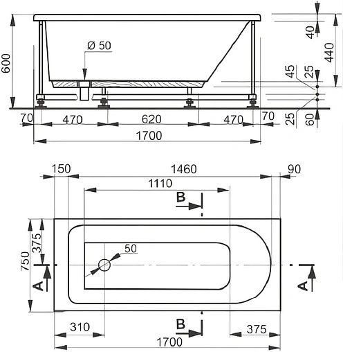 Ванна акриловая Pestan Mira 170х75 13217075 Ванна акриловая Pestan Mira 170х75 13217075
