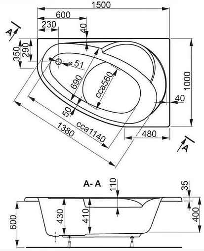 Ванна акриловая Vagnerplast Flora 150x100 L VPBA151FLA3LX-04