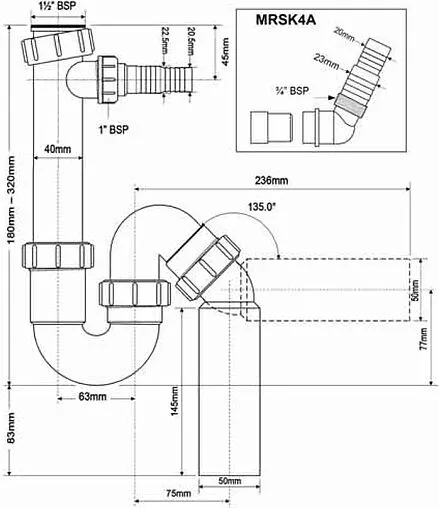 Сифон трубный для мойки Mc Alpine MRSK4A
