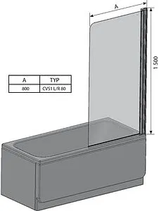 Шторка на ванну 800мм прозрачное стекло Ravak Chrome CVS1 80 R 7QR40U00Z1 Шторка на ванну 800мм прозрачное стекло Ravak Chrome CVS1 80 R 7QR40U00Z1, 2