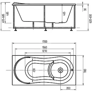 Ванна акриловая Aquatek Афродита 170x70 R с фронтальной панелью с каркасом (разборный) AFR170-0000054 Ванна акриловая Aquatek Афродита 170x70 R с фронтальной панелью с каркасом (разборный) AFR170-0000054, 2