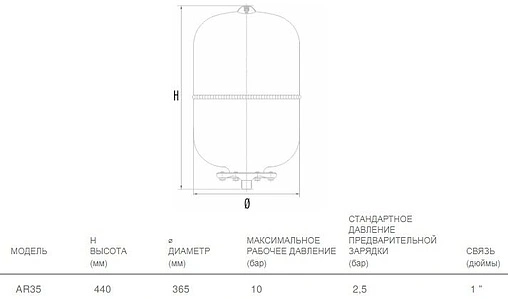 Гидроаккумулятор Aquasystem AR 35л 10 бар 1301104 Гидроаккумулятор Aquasystem AR 35л 10 бар 1301104