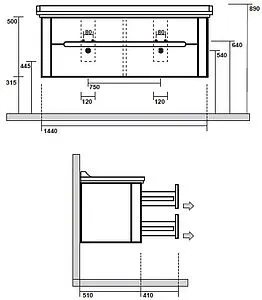 Тумба-умывальник Kerasan Waldorf 150 noce (орех) 925446+4143K1bi/cr*3 Тумба-умывальник Kerasan Waldorf 150 noce (орех) 925446+4143K1bi/cr*3, 2