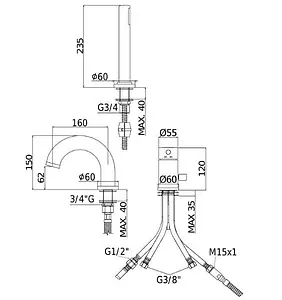Смеситель на борт ванны на 3 отверстия Paffoni Light чёрный матовый LIG047NO Смеситель на борт ванны на 3 отверстия Paffoni Light чёрный матовый LIG047NO, 2