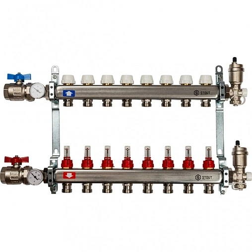 Группа коллекторная с расходомерами 8 отводов 1&quot;в/в x ¾&quot;ек Stout SMS 0907 000008