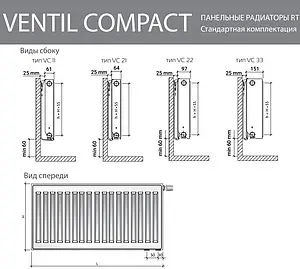 Радиатор стальной панельный Royal Thermo VENTIL COMPACT тип 21 500 x 500 мм Bianco Traffico VC21-500-500/9016, 3