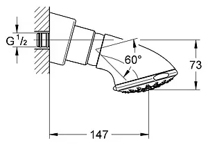 Лейка верхнего душа с настенным креплением Grohe Movario 100 Five хром 28513000 Лейка верхнего душа с настенным креплением Grohe Movario 100 Five хром 28513000, 2