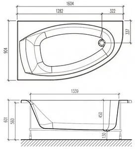 Ванна акриловая Eurolux Bergamy 160х90 R E2016090013R Ванна акриловая Eurolux Bergamy 160х90 R E2016090013R, 2