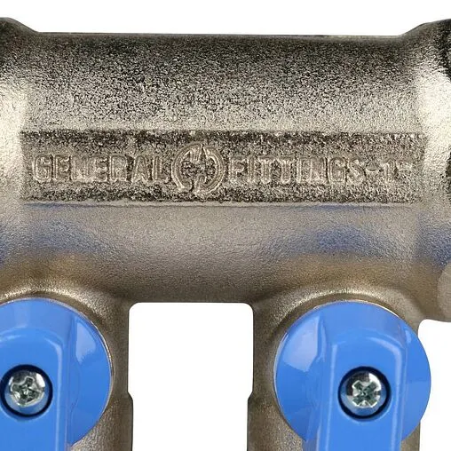 Коллектор запорный проходной 2 отвода синий 1"в/н x ½"н Stout SMB 6201 011202