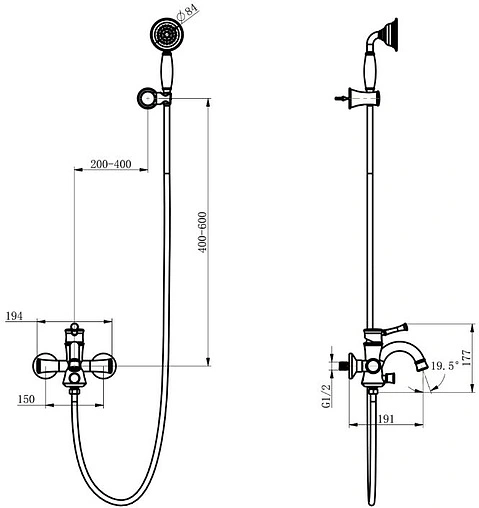 Смеситель для ванны Lemark Peretto чёрный кофе/белый LM6302RB