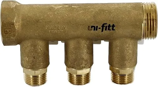 Коллектор запорный проходной 3 отвода 1&quot;в/н x ½&quot;н Uni-fitt 424G4230