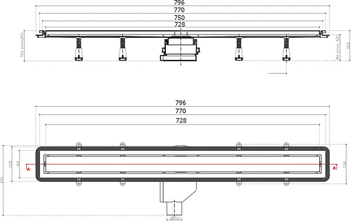 Лоток душевой Set 750мм h=52мм 0.8л/сек Pestan Confluo Premium White Glass Gold Line 750 13100092