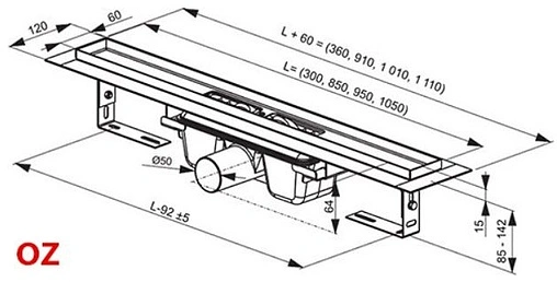 Лоток душевой Set 850мм h=85мм 0.6л/сек Ravak Chrome X01427