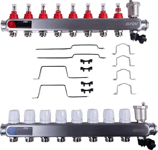 Группа коллекторная с расходомерами 8 отводов 1&quot;в/в x ¾&quot;ек FDV S1103C-2/8