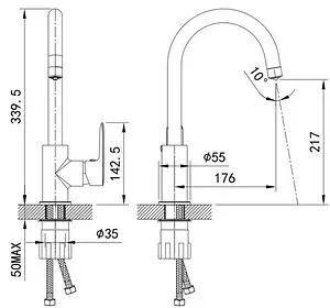 Смеситель для кухни с подключением к фильтру IDDIS Cuba чёрный матовый CUBBLFJi05, 2