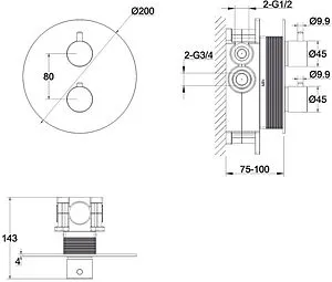 Термостат для 2 потребителей WHITECROSS Y chrome хром Y1236CR, 2