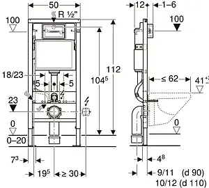 Инсталляция для подвесного унитаза Set 4 в 1 Geberit Duofix 458.128.21.1 с кнопкой Delta 51 хром глянцевый Инсталляция для подвесного унитаза Set 4 в 1 Geberit Duofix 458.128.21.1 с кнопкой Delta 51 хром глянцевый, 2