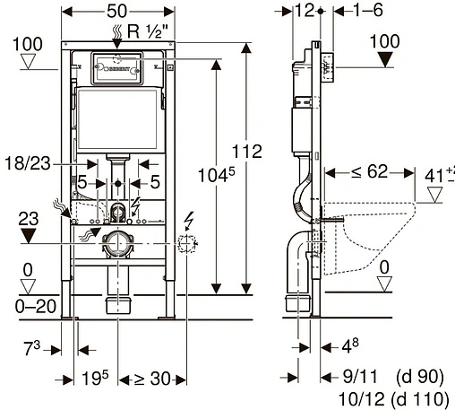 Инсталляция для подвесного унитаза Set 4 в 1 Geberit Duofix 458.128.21.1 с кнопкой Delta 51 хром глянцевый