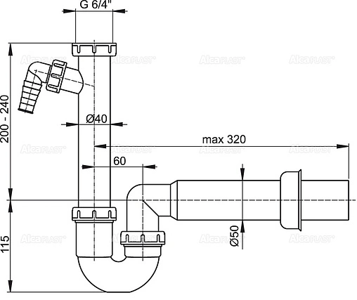 Сифон трубный для мойки AlcaPlast A81-DN50