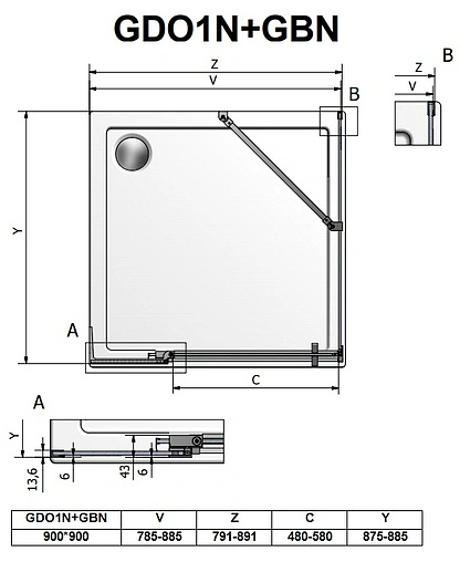 Душевое ограждение 900x900мм прозрачное стекло Roltechnik Elegant Neo Line GDO1N+GBN900*900 188-9000000-00-02+189-9000000-00-02