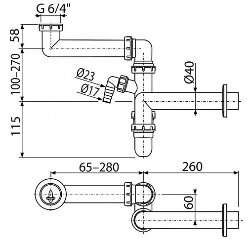 Сифон трубный для мойки AlcaPlast A872P