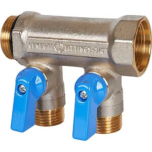 Коллектор запорный проходной 2 отвода синий ¾"в/н x ½"н Stout SMB 6211 341202 Коллектор запорный проходной 2 отвода синий ¾"в/н x ½"н Stout SMB 6211 341202, 1