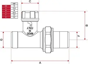 Вентиль запорный прямой ½&quot;к x ½&quot;н Itap 2970012, 2