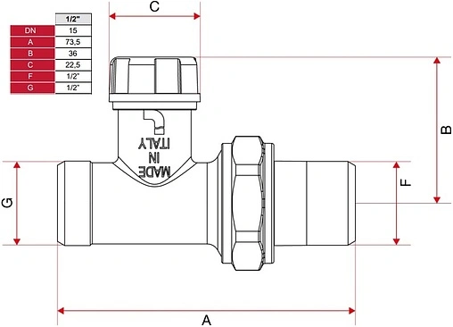 Вентиль запорный прямой ½&quot;к x ½&quot;н Itap 2970012