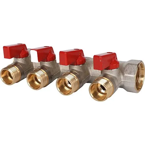 Коллектор запорный проходной 4 отвода красный ¾&quot;в/н x ½&quot;н Stout SMB 6210 341204