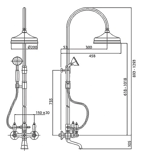 Душевая система со смесителем для ванны Cezares First золото/белый FIRST-CVD-03/24-Bi