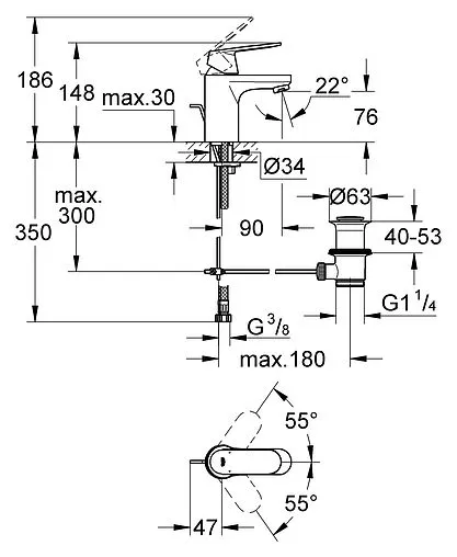 Смеситель для раковины Grohe Eurosmart Cosmopolitan хром 32825000 Смеситель для раковины Grohe Eurosmart Cosmopolitan хром 32825000