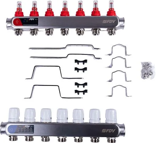 Группа коллекторная с расходомерами 7 отводов 1&quot;в/в x ¾&quot;ек FDV S1101A-1/7